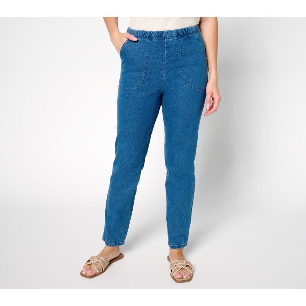 SUNNYLiFE Women's Pants Sz L Denim & Co. Indigo Flat Front Side Blue A686837
